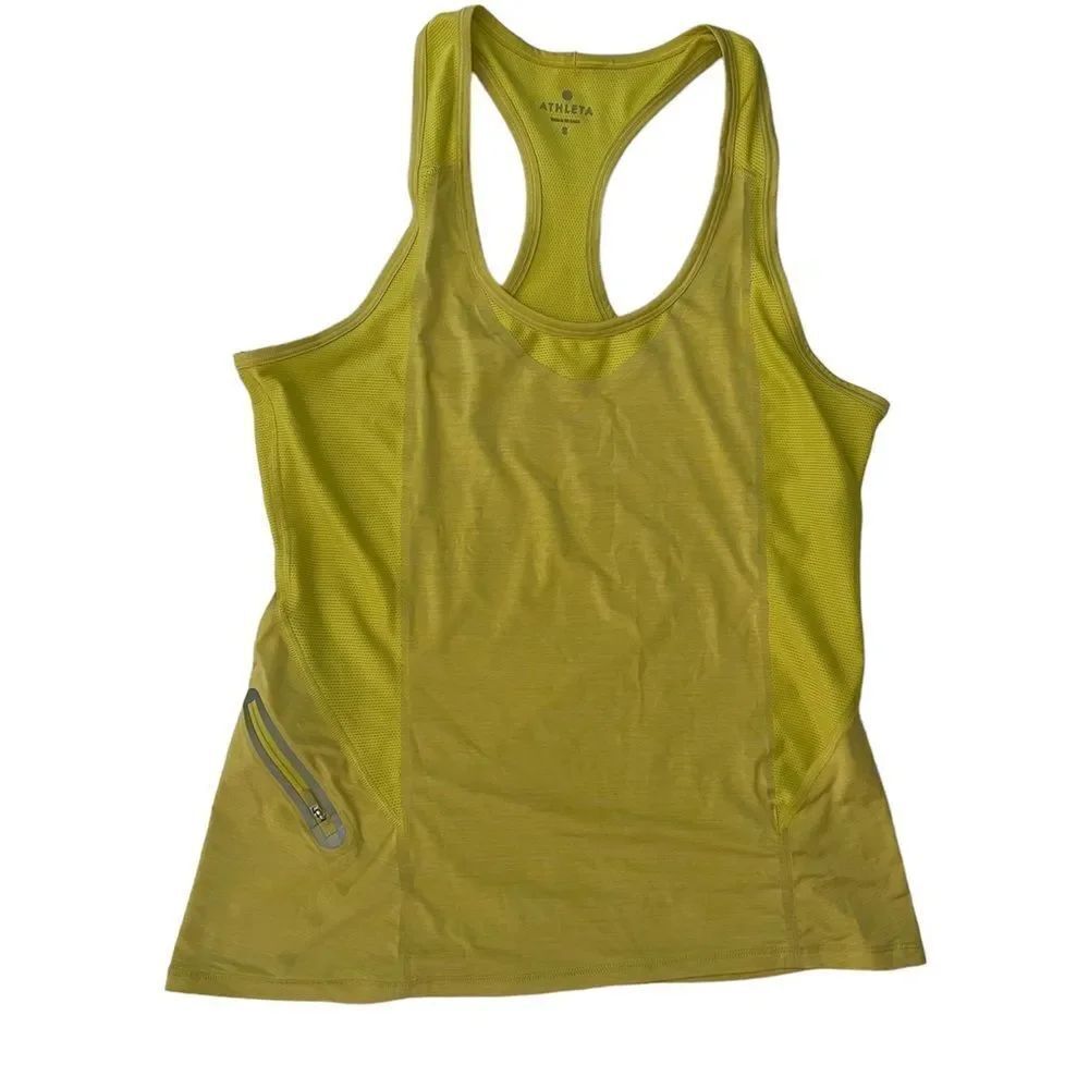 Athleta Women's Size Small Forerunner Racerback Tank Top Yellow Zip Pocket